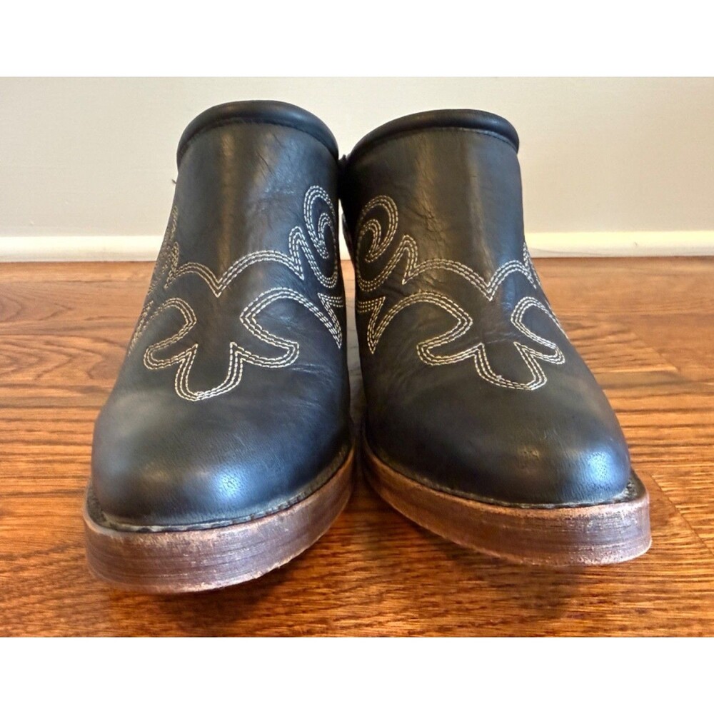 Spirit by Lucchese Women's Black Embroidered Mules Size 8 Western Leather - Picture 10 of 14